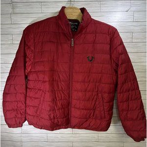 True Religion Men's World Tour Red Puffer Jacket Polyester Full‎ Zip Size 2XL